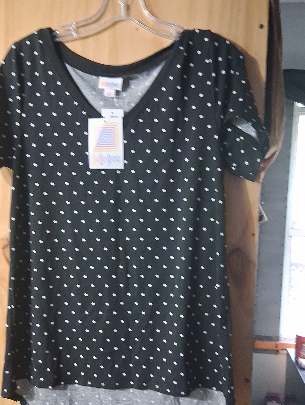LuLaRoe Black Short Sleeve Top with White Polka Dots